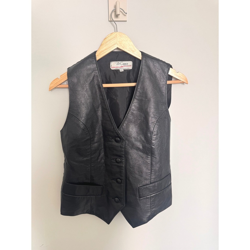 DI CAPRA | Leather Vest Women S Black Button Up Vintage Biker Western Waistcoat